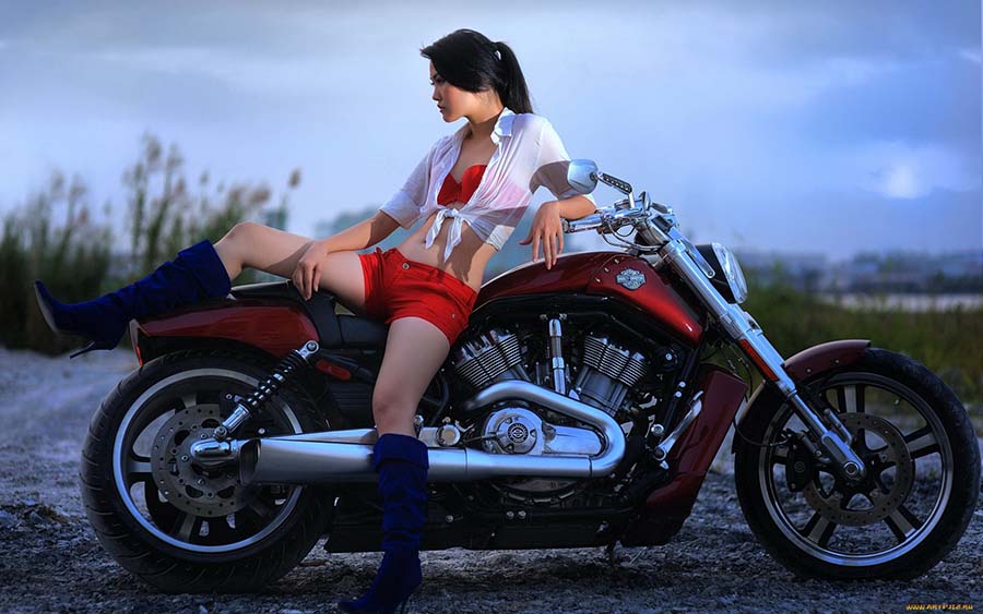 Beautiful girls and motorcycles in Vijayawada